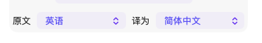 Actual app source and target language controls: English to Simplified Chinese