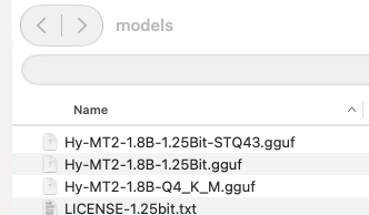 Supplied Finder screenshot showing the local Hy-MT2 GGUF model files